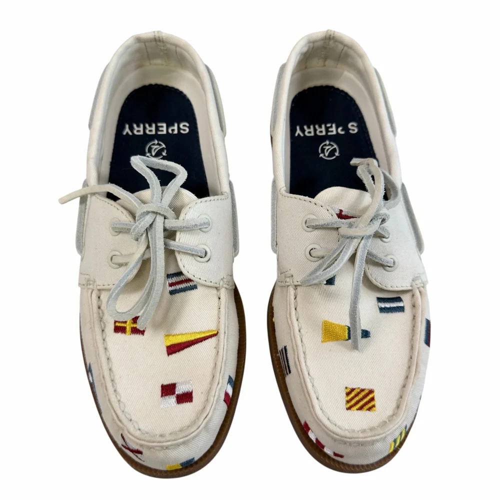 Sperry Authentic Original Boat Shoes in Canvas Nautical Embroidered Size 5